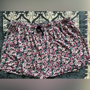Floral Print Women's Pajama Shorts - Pink & Green